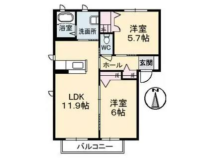 アットホーム原II A棟(2LDK/1階)の間取り写真