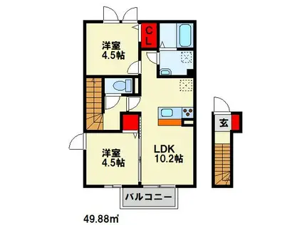 ヴィルヌーブ相坂 F棟(2LDK/2階)の間取り写真