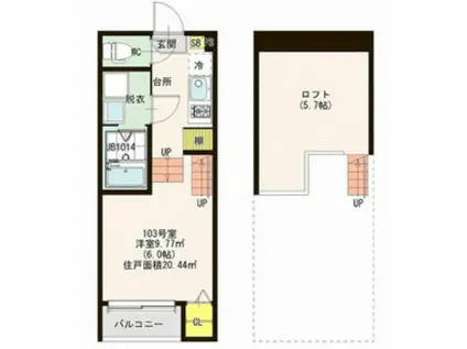 ベル・フルール(1K/1階)の間取り写真