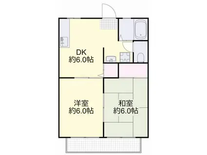 Kハウス A棟(2DK/2階)の間取り写真