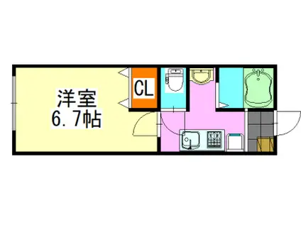 グランフェリオ習志野(1K/1階)の間取り写真