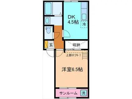 パル・パティオKII(1DK/2階)の間取り写真