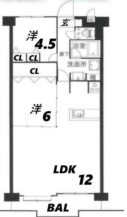 マイシティ伊丹壱番館(2LDK/9階)の間取り写真