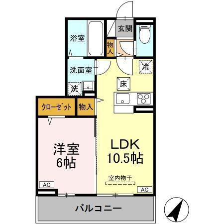 GRANDEUR拝島(1LDK/3階)の間取り写真