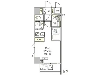 ORSUS清澄白河リバーフロント(ワンルーム/2階)の間取り写真