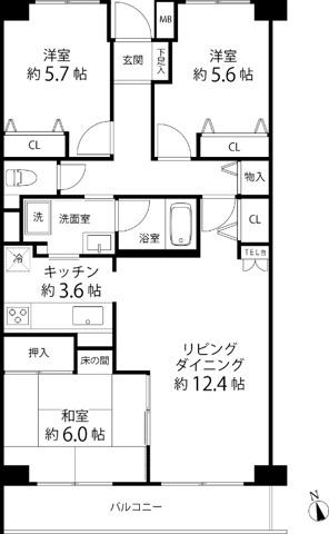 TS GARDEN横浜岸根公園(3LDK/1階)の間取り写真