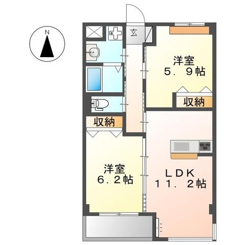 レーグルII番館(2LDK/3階)の間取り写真