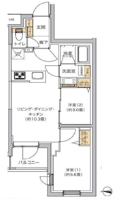 リビオメゾン湯島(2LDK/1階)の間取り写真