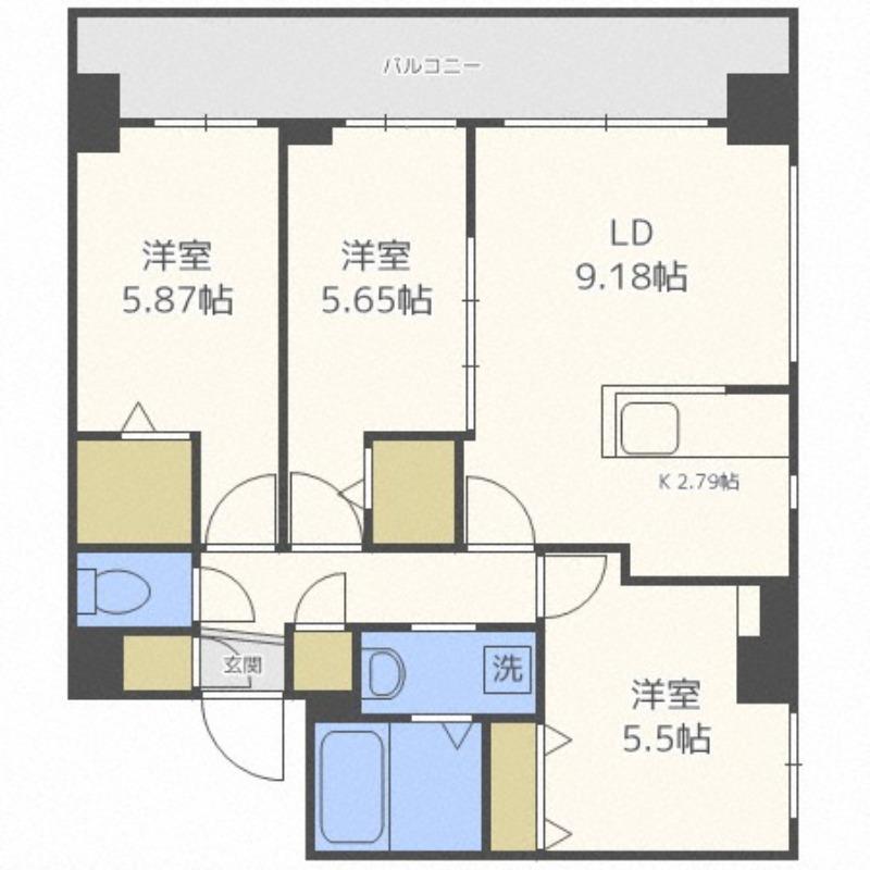 コローレ知事公館前(3LDK/9階)の間取り写真