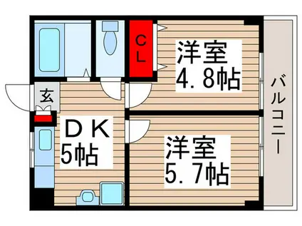 南ドリームマンション(2DK/4階)の間取り写真