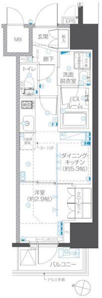 ZOOM本郷(1DK/7階)の間取り写真