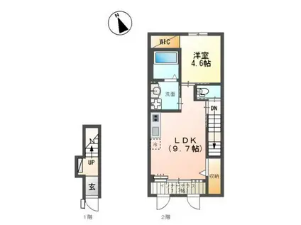 ラクードシャB(1LDK/2階)の間取り写真