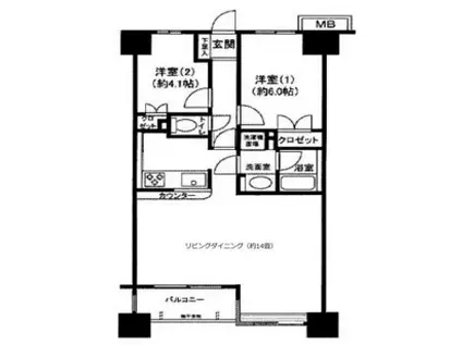 アクス御殿山(2LDK/12階)の間取り写真
