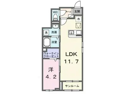 サヅテール 青木島(1LDK/1階)の間取り写真