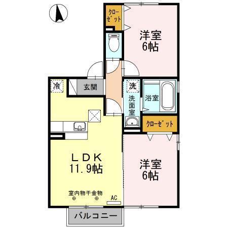 WIT盛南II(2LDK/2階)の間取り写真