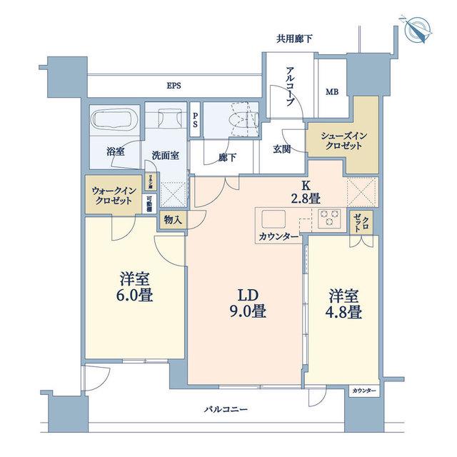 シエリアタワー中之島(2LDK/20階)の間取り写真