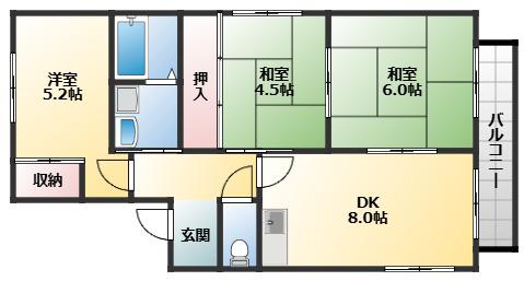 新栄プロパティー小山Ⅱ(3DK/2階)の間取り写真