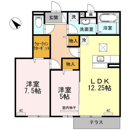 ボナール中の島 A(2LDK/1階)の間取り写真