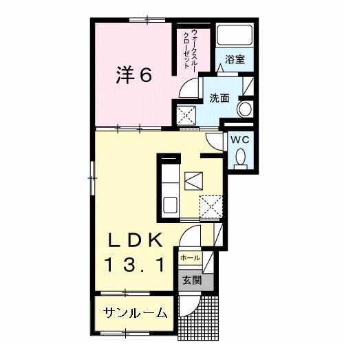 アルドール アサヒ I(1LDK/1階)の間取り写真