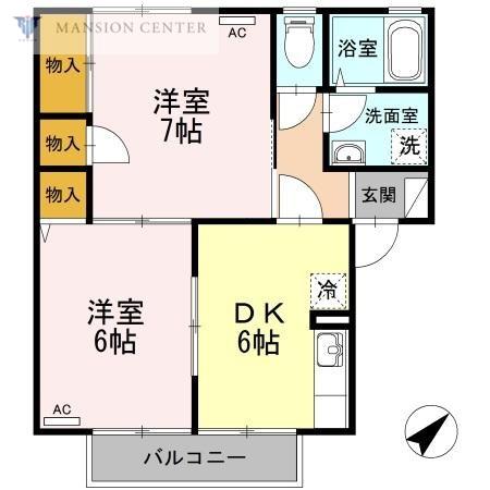 プレインA(2DK/2階)の間取り写真