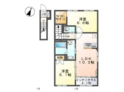 グランクレール(2LDK/2階)の間取り写真