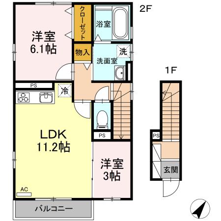 ジャルダン高松町(2LDK/2階)の間取り写真