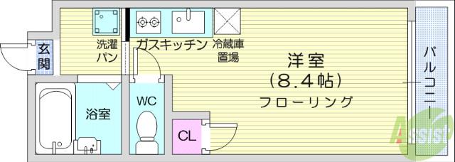リエス河原町東(ワンルーム/4階)の間取り写真