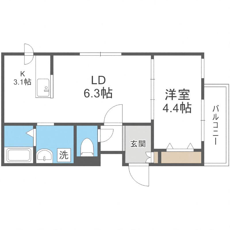 メニーズコート東屯田通(1LDK/1階)の間取り写真