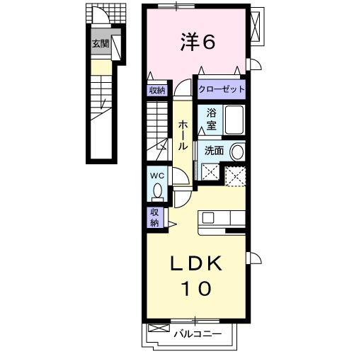 サン・フレイムYABEII A(1LDK/2階)の間取り写真