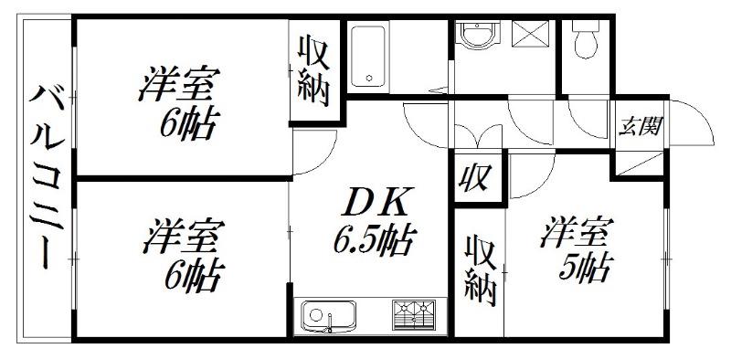 テスコム西伊場 北棟(3DK/3階)の間取り写真