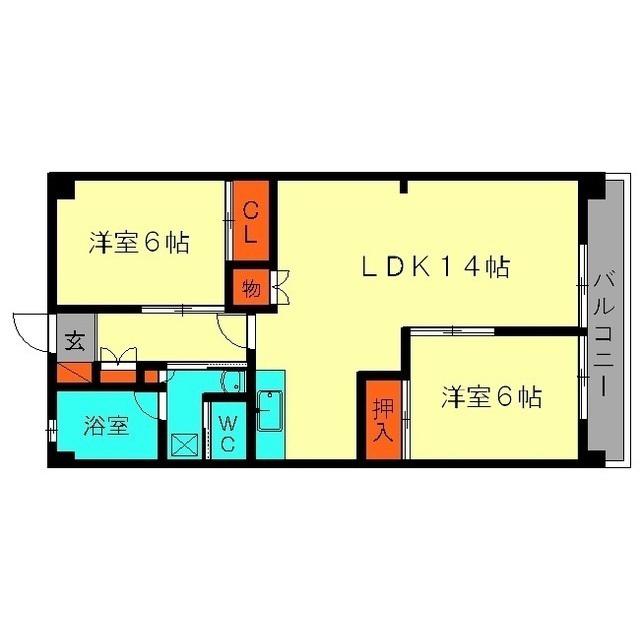 大西ハイツ春日原(2LDK/2階)の間取り写真