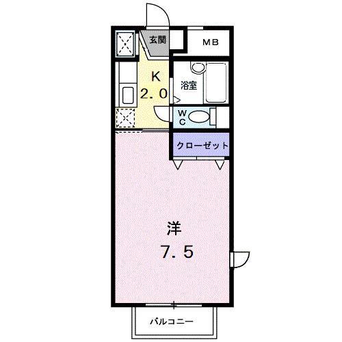 パークサイド素川(1K/2階)の間取り写真