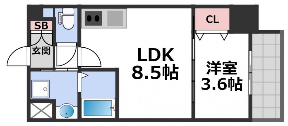 クローバー・グランデ玉造(1LDK/10階)の間取り写真