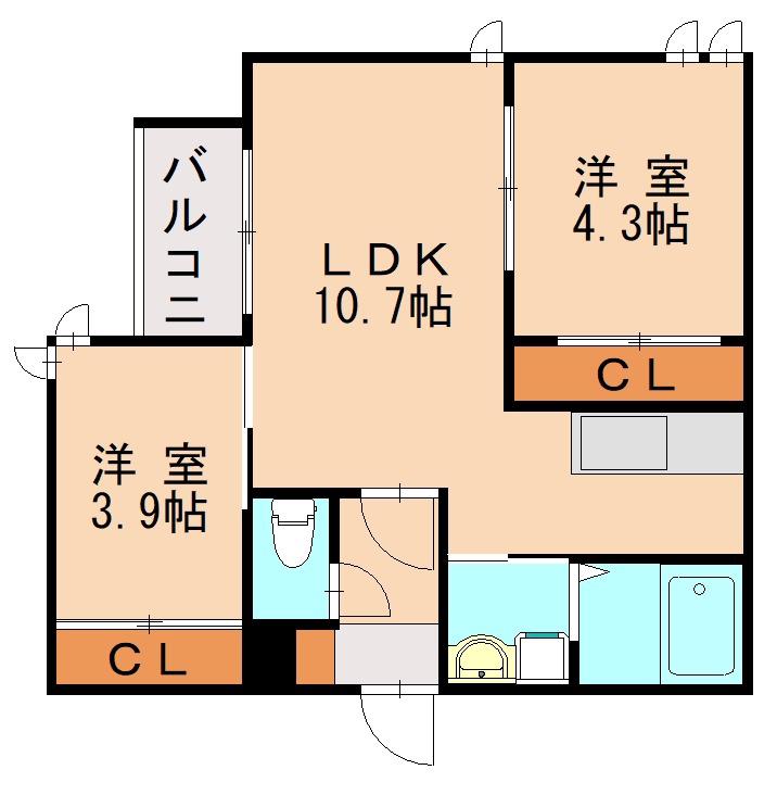 REGALEST F 訓尭(2LDK/2階)の間取り写真