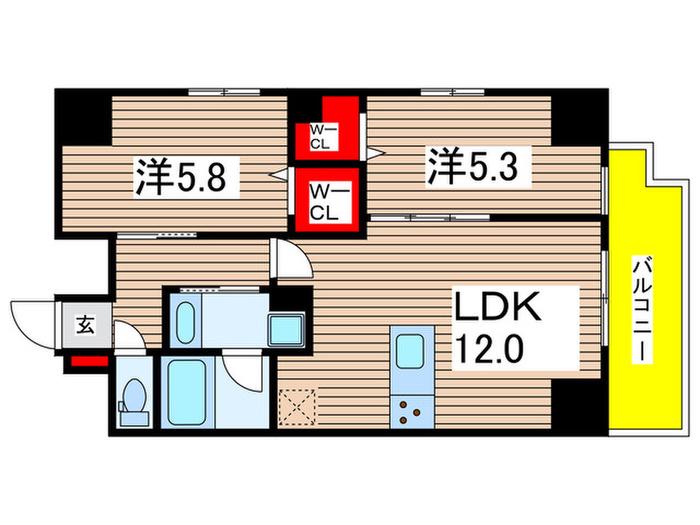 ROOTS KIKUKAWA(2LDK/11階)の間取り写真
