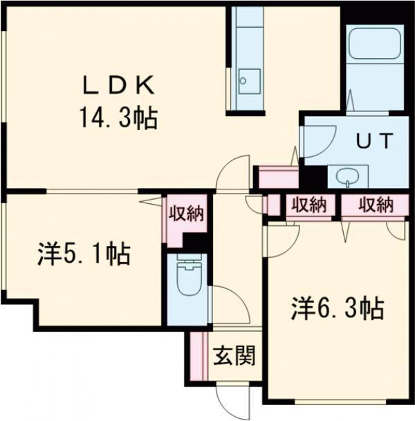グランドゥールB(2LDK/2階)の間取り写真