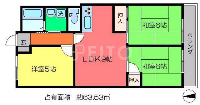 第2くめマンション(3LDK/3階)の間取り写真