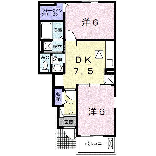 ヴェルデII(2DK/1階)の間取り写真