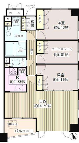 クラッサ調布(3LDK/5階)の間取り写真