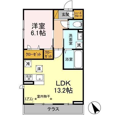 クレストI(1LDK/1階)の間取り写真