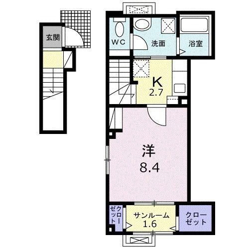 グリーンピア B(1K/2階)の間取り写真