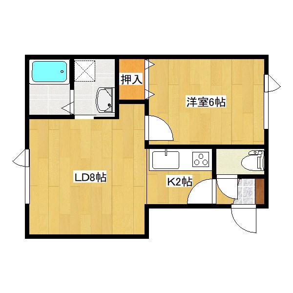 スーパーハイム三輪(1LDK/2階)の間取り写真