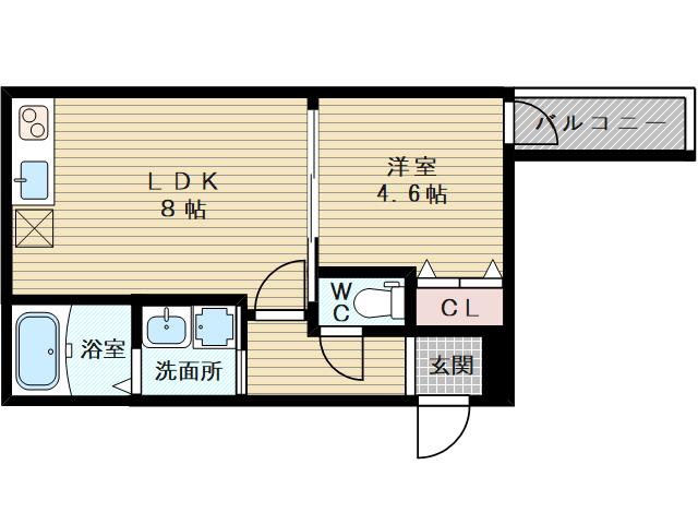フジパレス上新庄西(1LDK/2階)の間取り写真