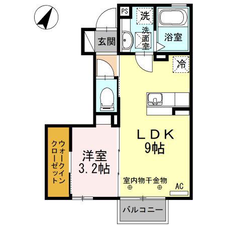 グレイスアベニュー緑ヶ丘 B棟(1LDK/1階)の間取り写真