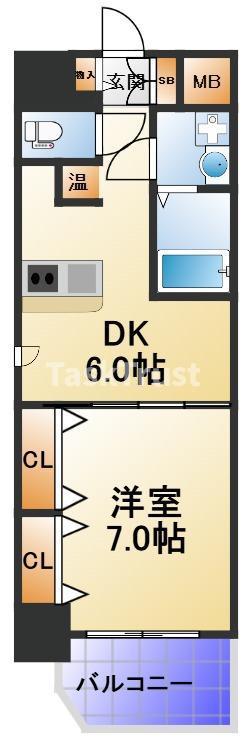 グレンパーク内本町(1DK/11階)の間取り写真