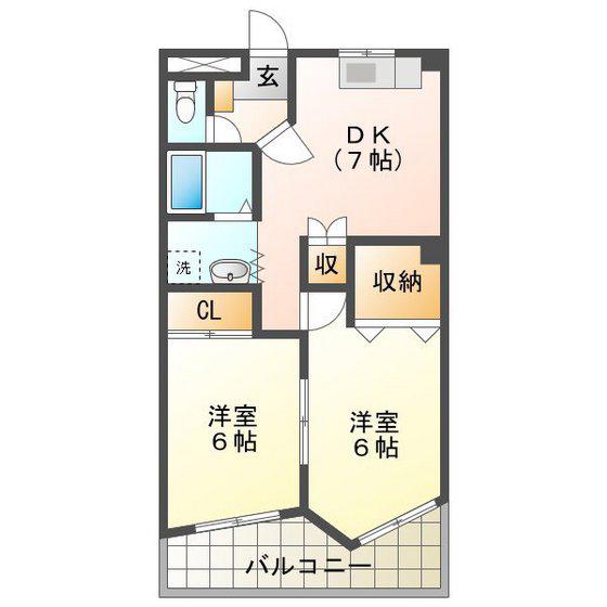 ラルーシア高茶屋(2DK/4階)の間取り写真