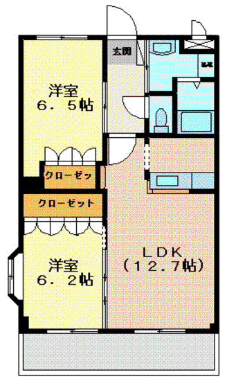 美保里I番館(2LDK/1階)の間取り写真