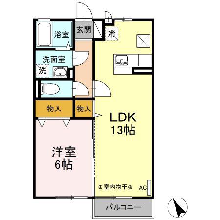 リビングタウン中島A(1LDK/1階)の間取り写真