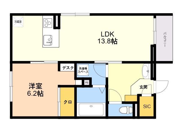 プランドゥブレ西新(1LDK/2階)の間取り写真