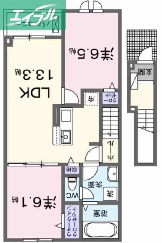 プティボヌールB(2LDK/2階)の間取り写真